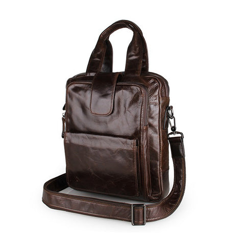 Coffee Genuine Cow Leather Men's Handbag Small Messenger Bag for Ipad