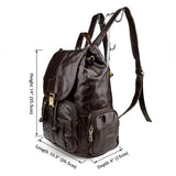 Genuine Leather Hiking Drawstring Backpack for Men Coffee