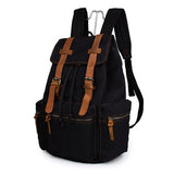 Men Casual Canvas With Leather Backpack Rucksack Bookbag Hiking Bag