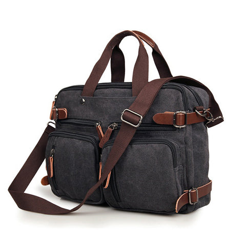 Black Canvas Backpack Men Tote Bag