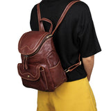 Vintage Genuine Leather Brown Small Backpack for Girls Daily Rucksack