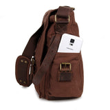Practical Men's Leather Trimming Canvas Travel Bookbag Messenger Bag