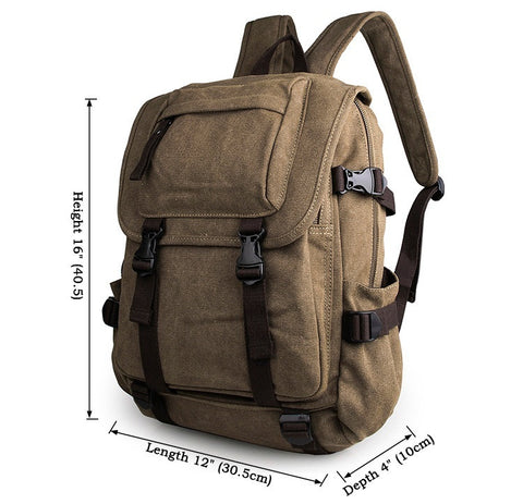 Durable Men's Canvas Rucksack Bookbag Hiking Backpack