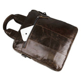 Coffee Genuine Cow Leather Men's Handbag Small Messenger Bag for Ipad