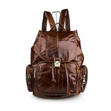 Brown Genuine Leather Unisex Casual Backpack